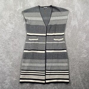 Sioni Open Front Geometric Cardigan Sweater Sleeveless Women's Size S Black Gra